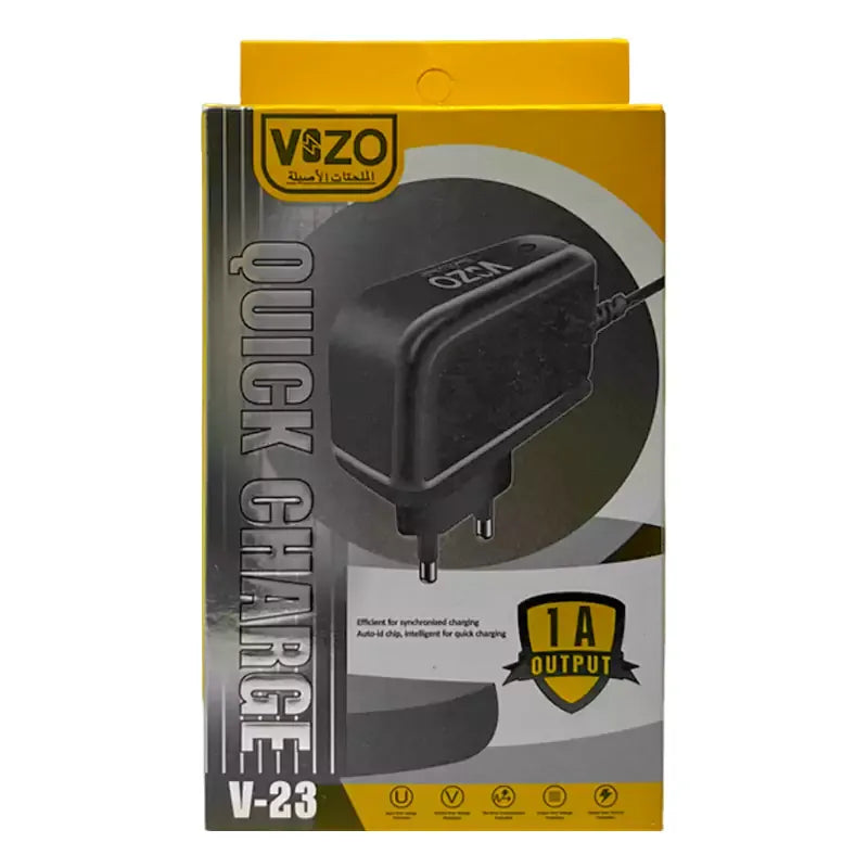 V23 – Simple Micro USB Charger with Built-in Cable | Best Quality Charger Android - Vizo V23 Charger - Mobile Phone Charger ( Random Color )