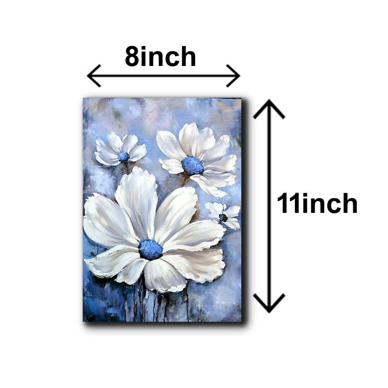 Set of 5 Blue Flowers Wall Art Wooden Frames for Home Decoration / Sticky Photo Tiles