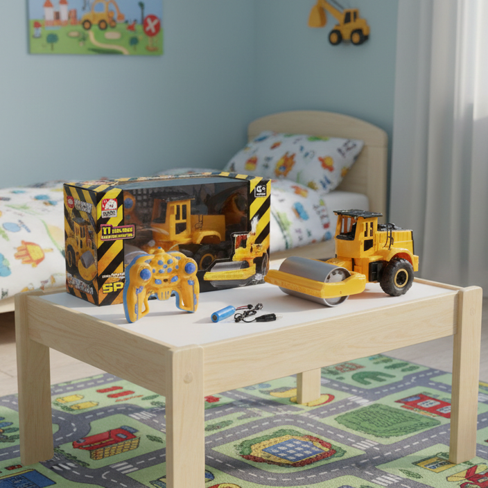 Construction Machine Roller – Remote Control Toy with Spray Effect, Heavy Duty RC Vehicle for Kids & Adults