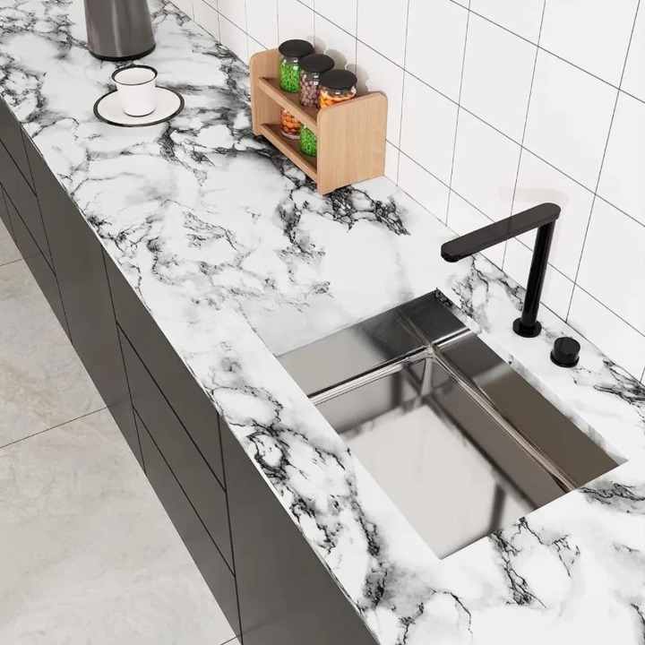 Self Adhesive White Marble Sheet Sticker For Kitchen, Cupboard, Wall – Anti Oil And Heat Resistant Wallpaper (60 x 200 cm) - pack of 1