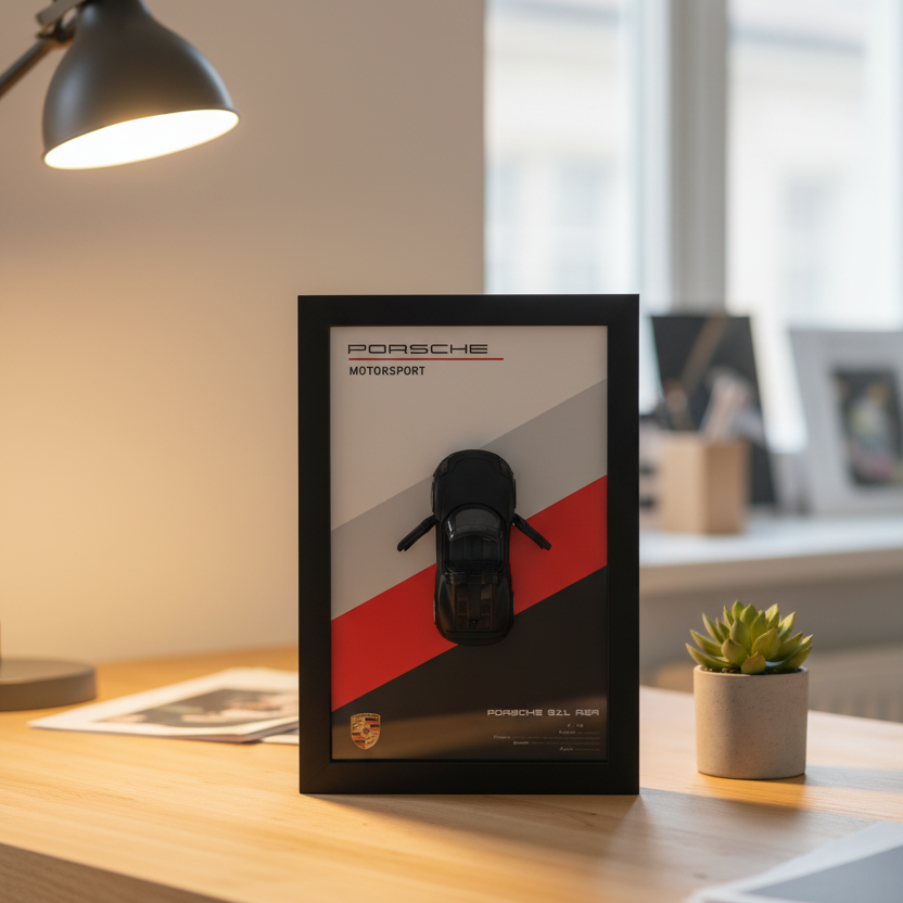 Car Wall Frame – 3D Black Sports Car Decorative Wall Art with Modern Frame, Stylish Home & Office Interior Décor, Perfect Gift for Car Enthusiasts (8x12 Inches)