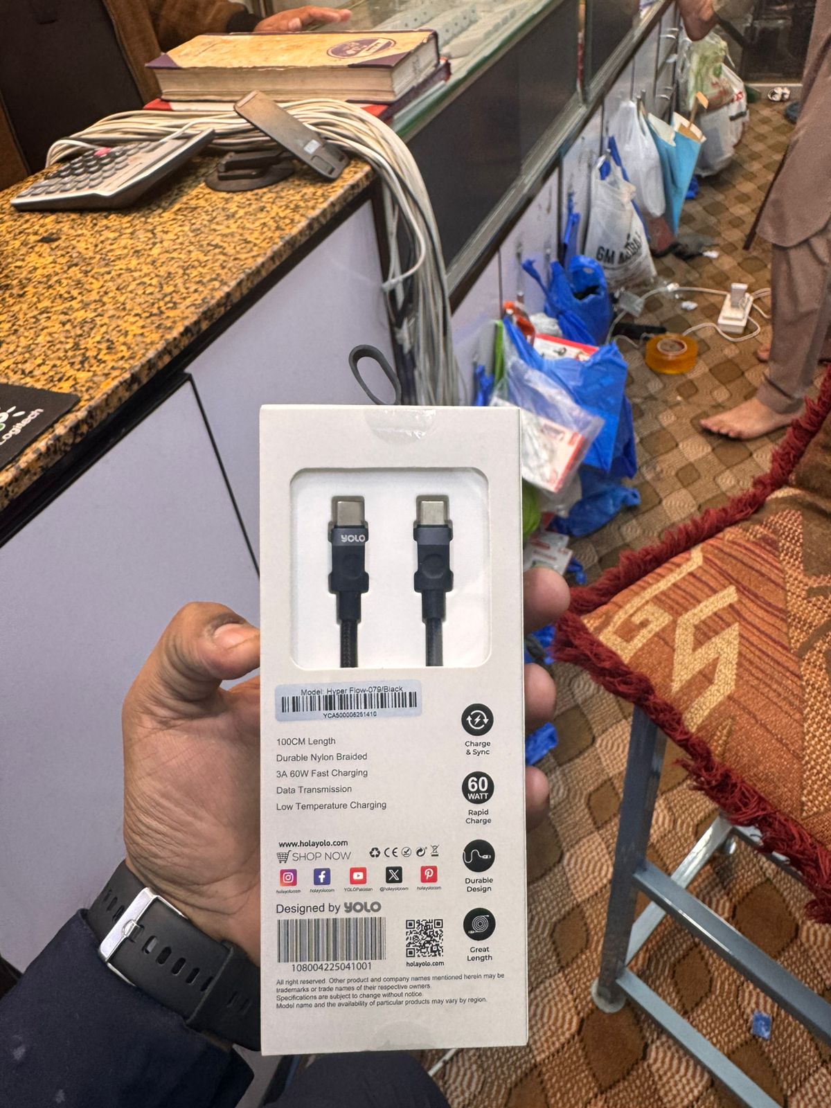 Hyper FLOW Type-C to Type-C Fast Charging Cable | Model Y-079 | 3A Nylon Braided