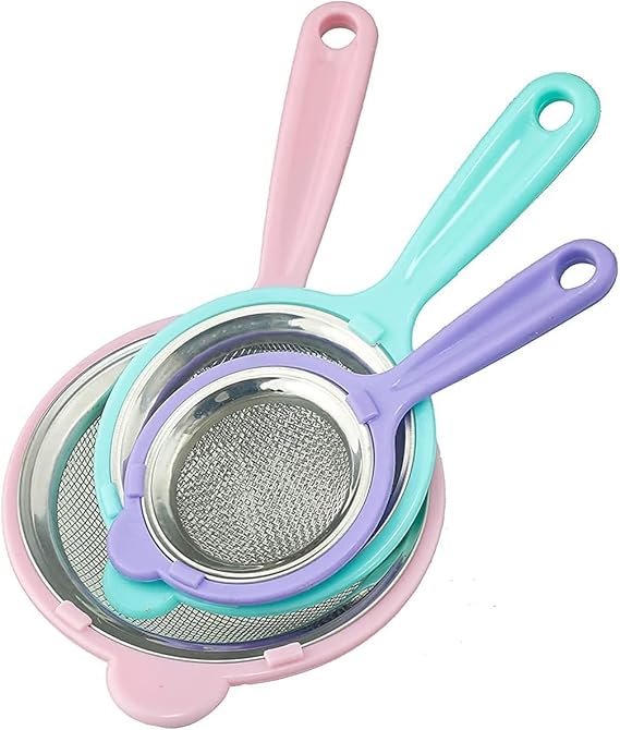 Colorful Stainless Steel Mesh Tea Strainer with Plastic Handle – Fine Sieve for Kitchen Use - SMALL