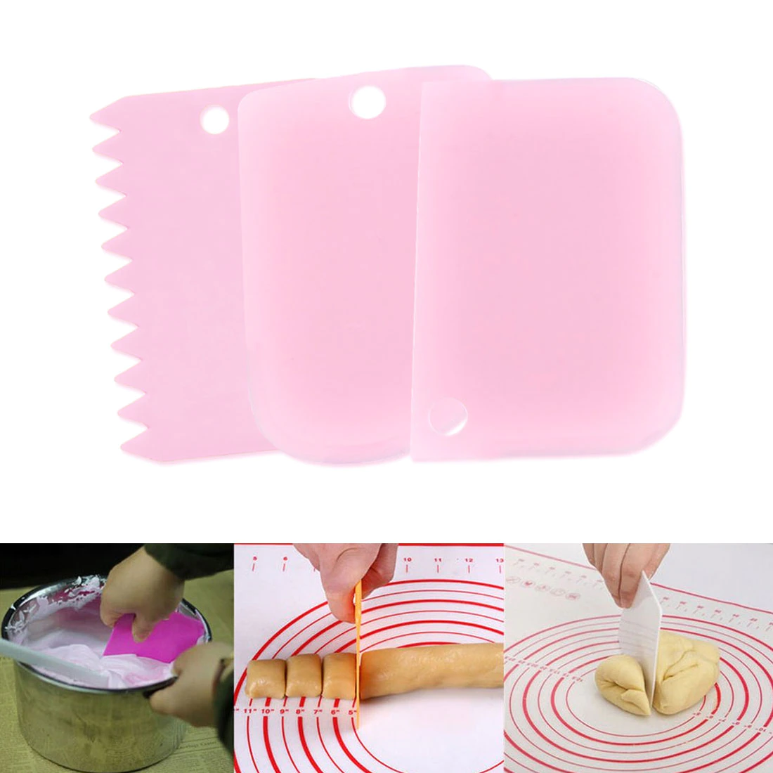 3PCS/Set DIY Cake Cream Scraper Set Cake Decorating Tools Multifunctional Irregular Teeth Edge Kitchen Baking Tool(Pack of 3)