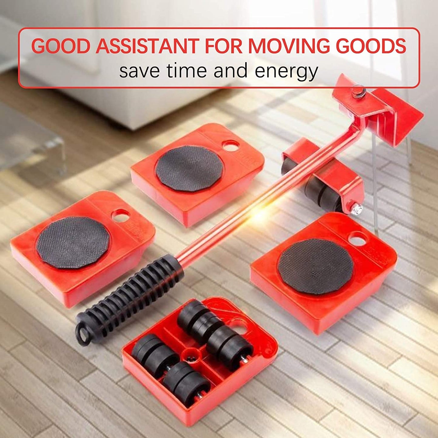 Heavy Duty Furniture Lifter and Mover Tool Set | 5-Piece Transport System with 360° Rotating Pads for Easy Home Moving