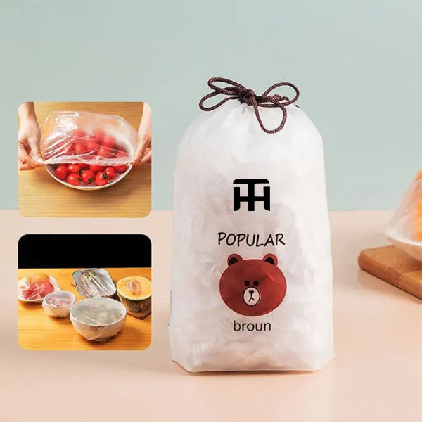 Combo Deal Disposable Food Cover Plastic Wrap 100 Pcs + 2 Pcs Dishwashing Rug | Reusable elastic food storage covers & Metal Wire Dish Washing Rugs For Kitchen