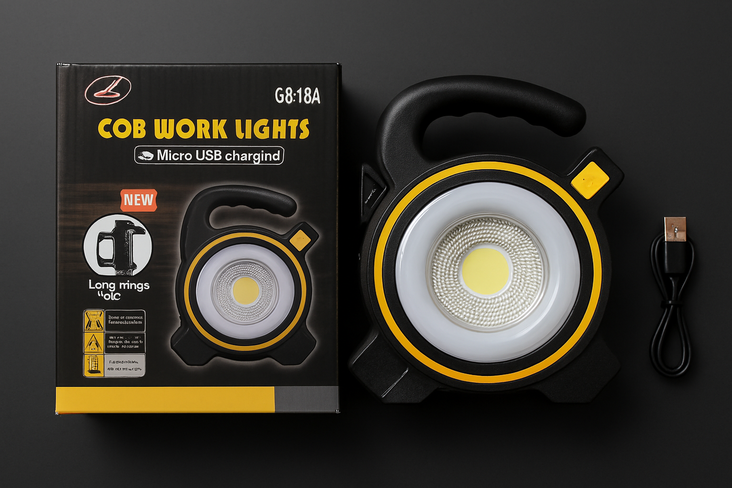 COB LED Work Light JY-819A – Rechargeable Portable Torch with Micro USB Charging, Ultra-Bright Illumination & Durable Design for Home, Car & Outdoor Use