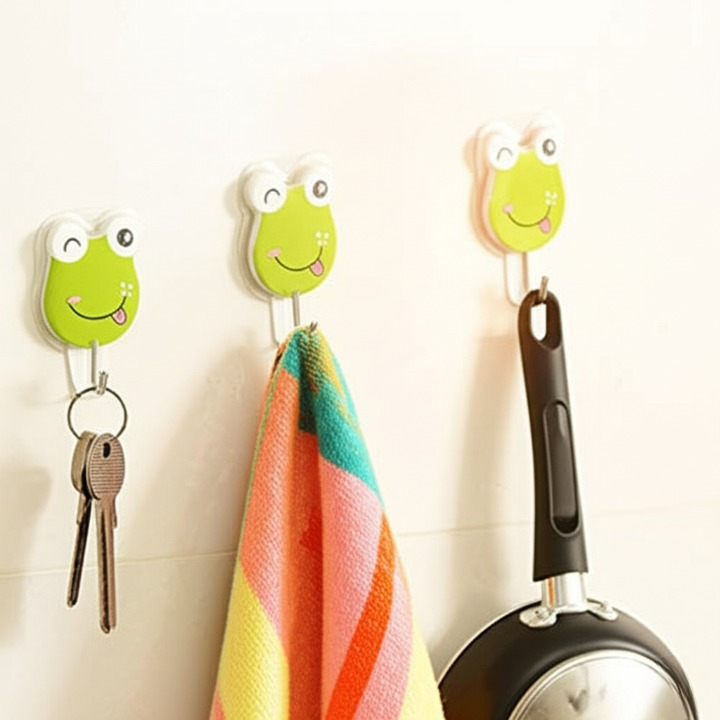 Pack Of 3 Self Adhesive Wall Hooks – Waterproof Cartoon Sticky homes for Home & Kitchen | Heavy Duty Multipurpose Storage Hooks | Easy No-Drill Installation | Strong Adhesive for Glass, Wood, Plastic, Stainless Steel | (Random Color)