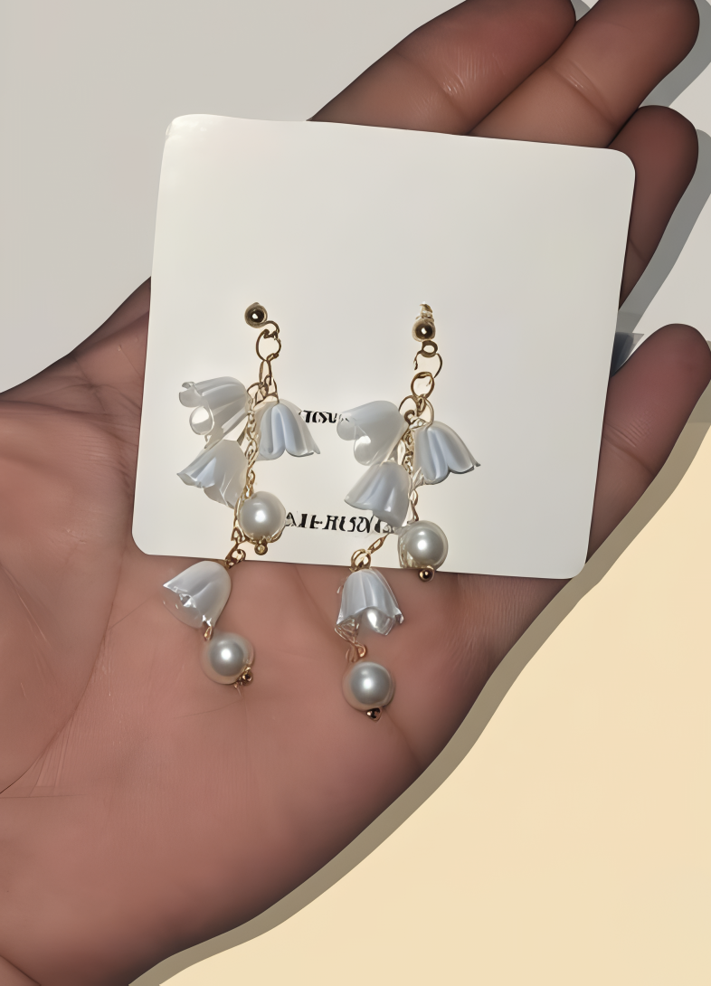 Pearl Korean Flower Earrings for Women – Elegant White Floral Design with Classic Pearl Detailing | Stylish Fashion Jewelry for Parties, Weddings, and Daily Wear | AWJ-998