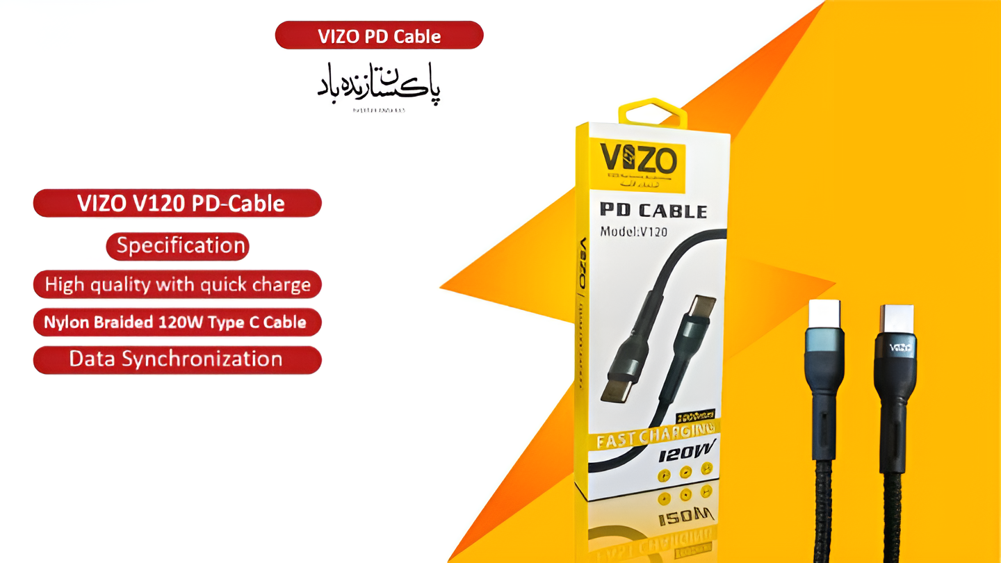 Vizo V120 PD Fast Charging & Data Cable | Type-C to Type-C Cable - V120 Type-C to Type-C Fast Charging Cable