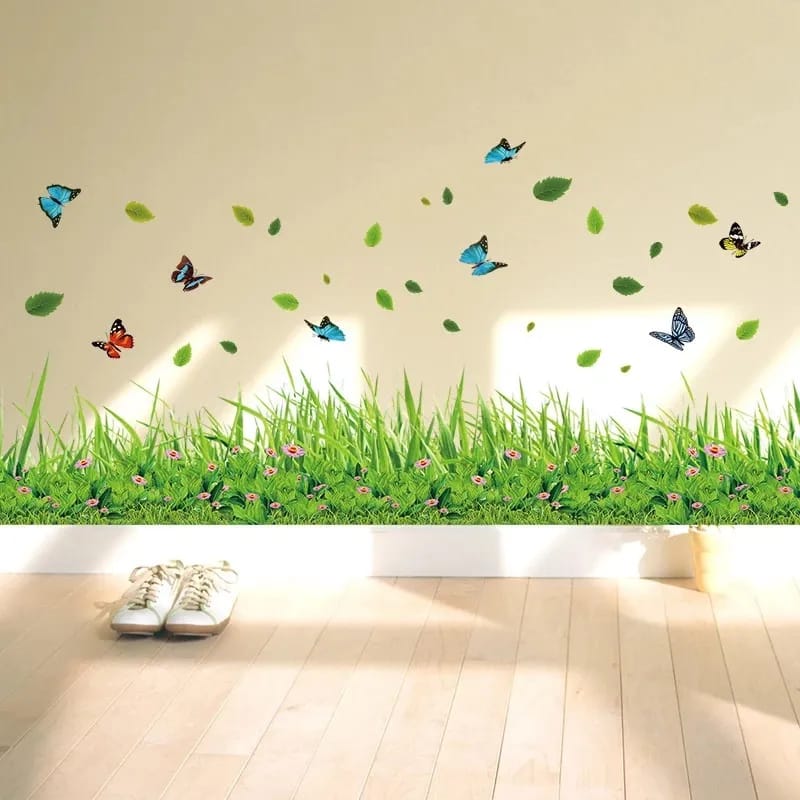 New 3D Fresh Green Plant Removable Green Grass PVC Wall Stickers Home Decor waterproof DIY Removable Art Vinyl 7 inch x 54 inch
