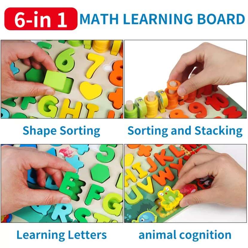 6 in1 Wooden Educational Puzzle & Sorting Board Toy For Kids