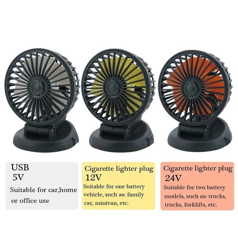 Portable Car Cooling Fan | Multi-Angle Rotatable with USB cable for Car Truck SUV RV 5V USB Powered