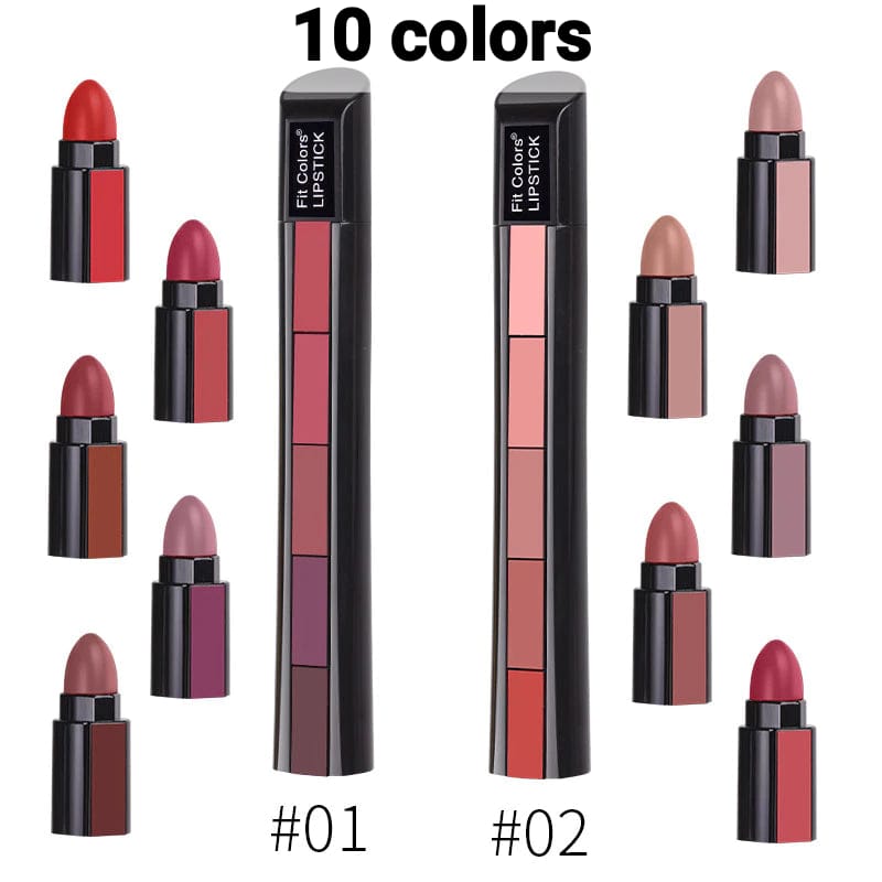 ( pack of 2 ) 5-in-1 Lipstick | Five Shades In One| Long Lasting, Matte Finish|