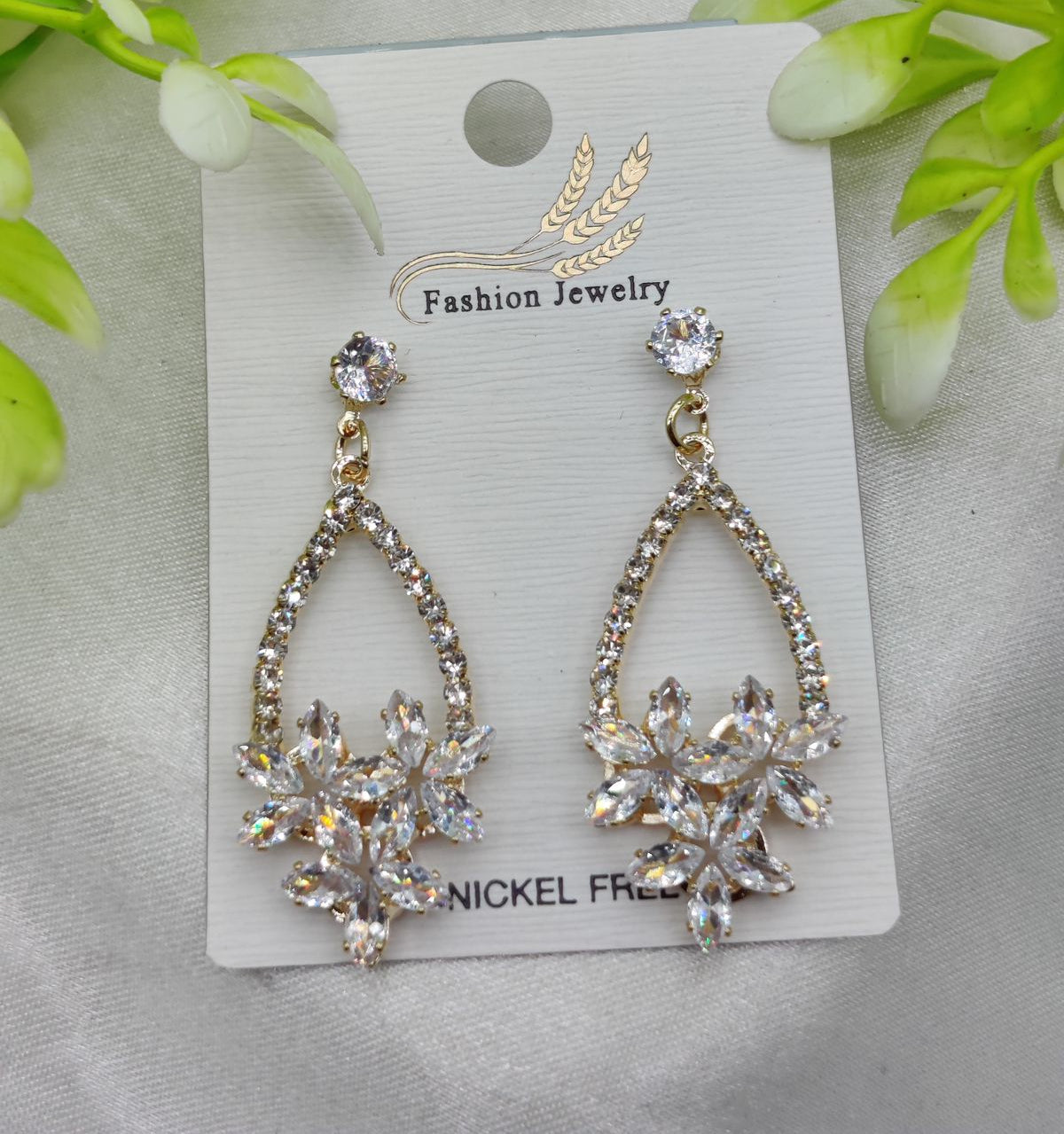 Imported Elegant Crystal Floral Drop Earrings – Nickel Free Earrings - Luxurious Gold Finish | Best Quality Artificial Earrings For Girls & Women