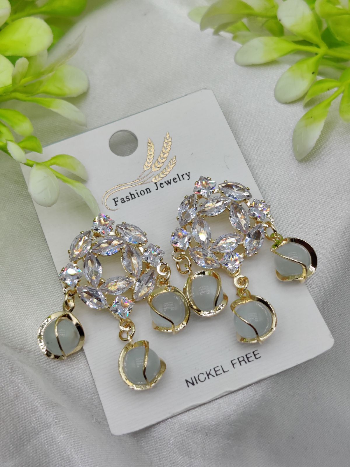 Imported Exquisite Crystal Halo Earrings with Chic Gemstone Dangles | Best Quality Artificial Earrings For Girls & Women