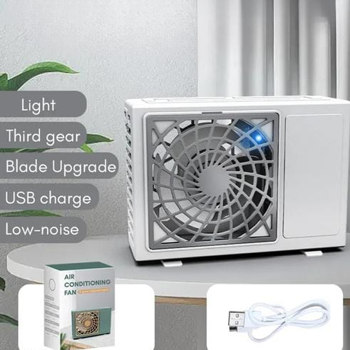 Portable Rechargeable Air Conditioning Fan – Compact Mini Cooler with 3 Speed Settings | USB Charging | Personal Cooling Fan for Home, Office, Travel (With Box)