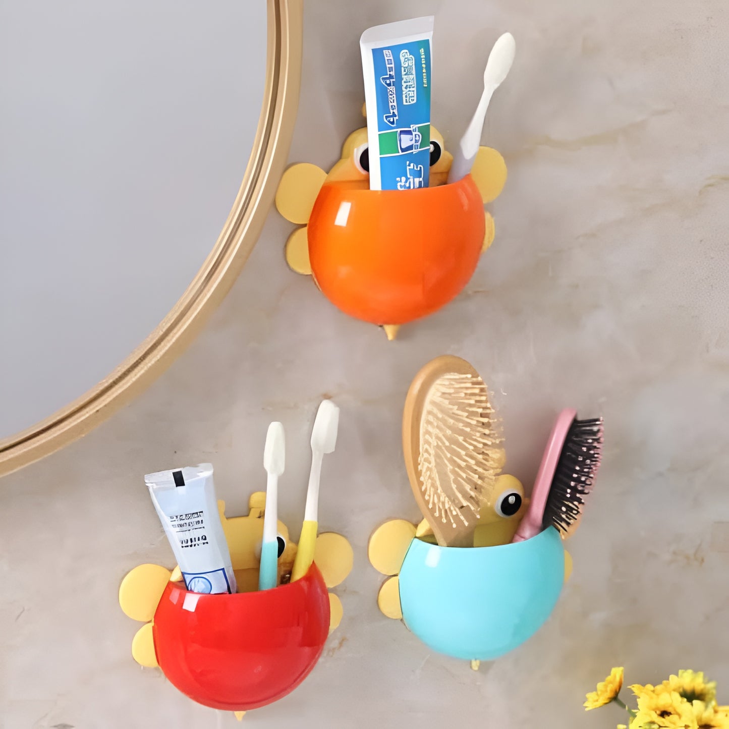 Bee Shaped Plastic Toothbrush Holder with Suction Hook – Cute Wall Mounted Toothbrush Stand for Kids & Travel (Random Colors)