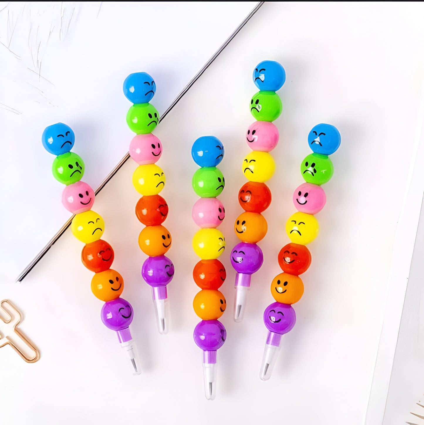 4 Pcs Smiley Cartoon Stationery Pencils – Fun Rainbow Pens with Cute Funny Faces for Kids, Students, and Gifts (Random Color)