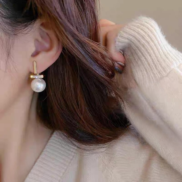 Elegant Pearl Drop Earrings for Women – Stylish Dangle Earrings with Rhinestone Accent (AXT-102) - SILVER