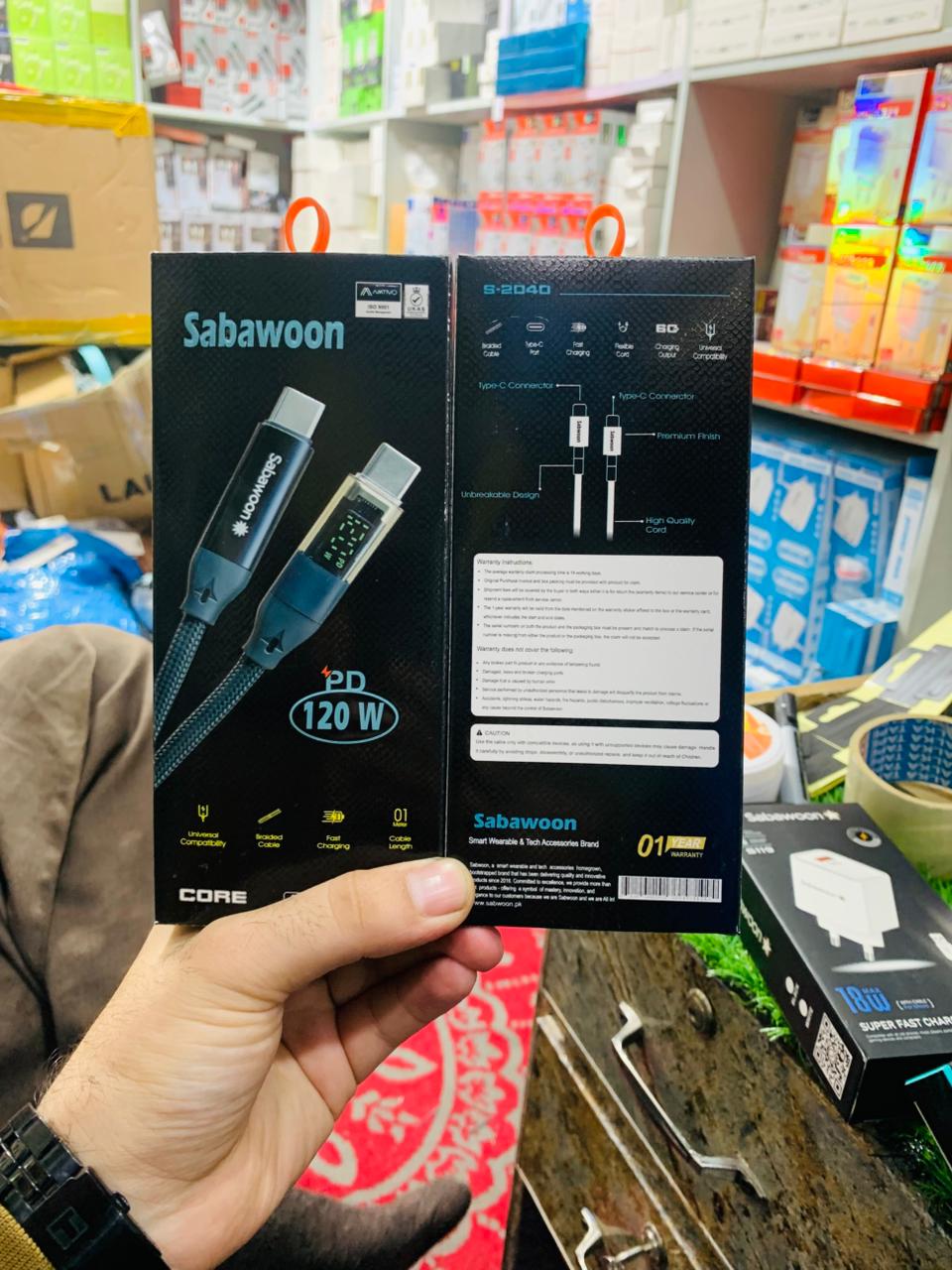 Sabawoon S116 Type‑C to Type‑C Cable | 120W | Digital Display | 100% Original