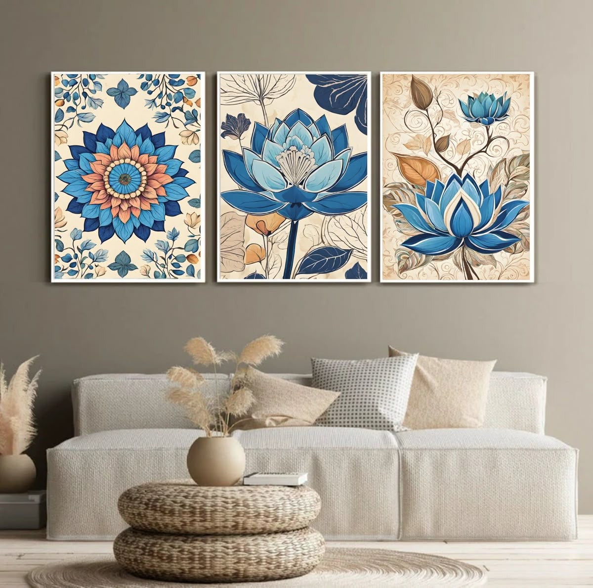 3pcs Flowers Stickytiles Frames Providing Stylish Floral Design Attractive Look Modern Appearance And Home Decoration - 8*11