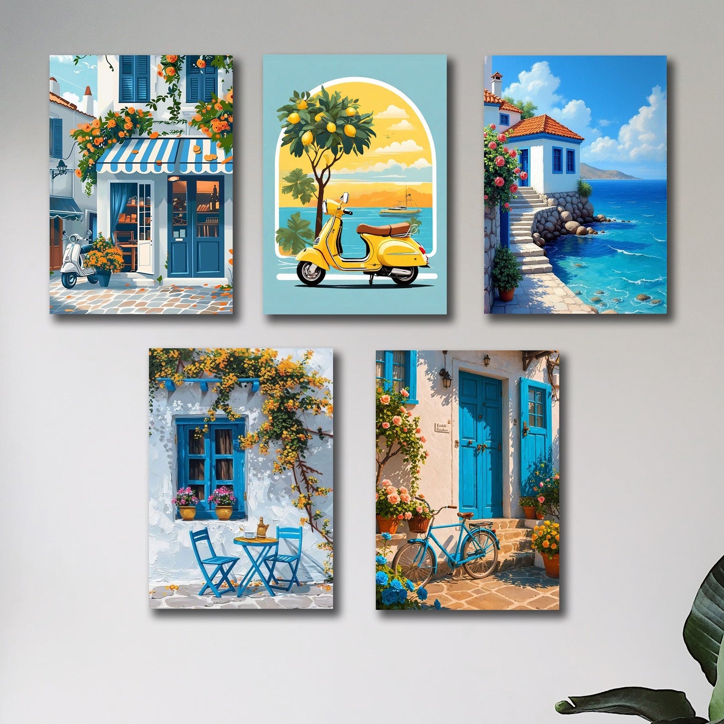 Set of 5 Italian Vintage Home Wall Art Frames – 8x11" MDF with Sticky Backing