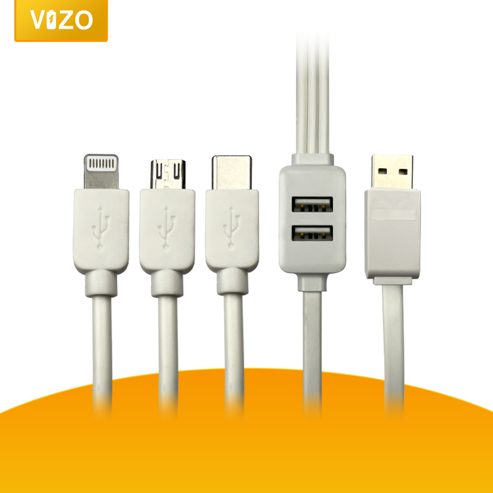 Vizo 5-in-1 Fast Data Cable Safety Fast Charging 5 in 1 USB Port 3 plugs and 2 USB ports Fast Data Cable