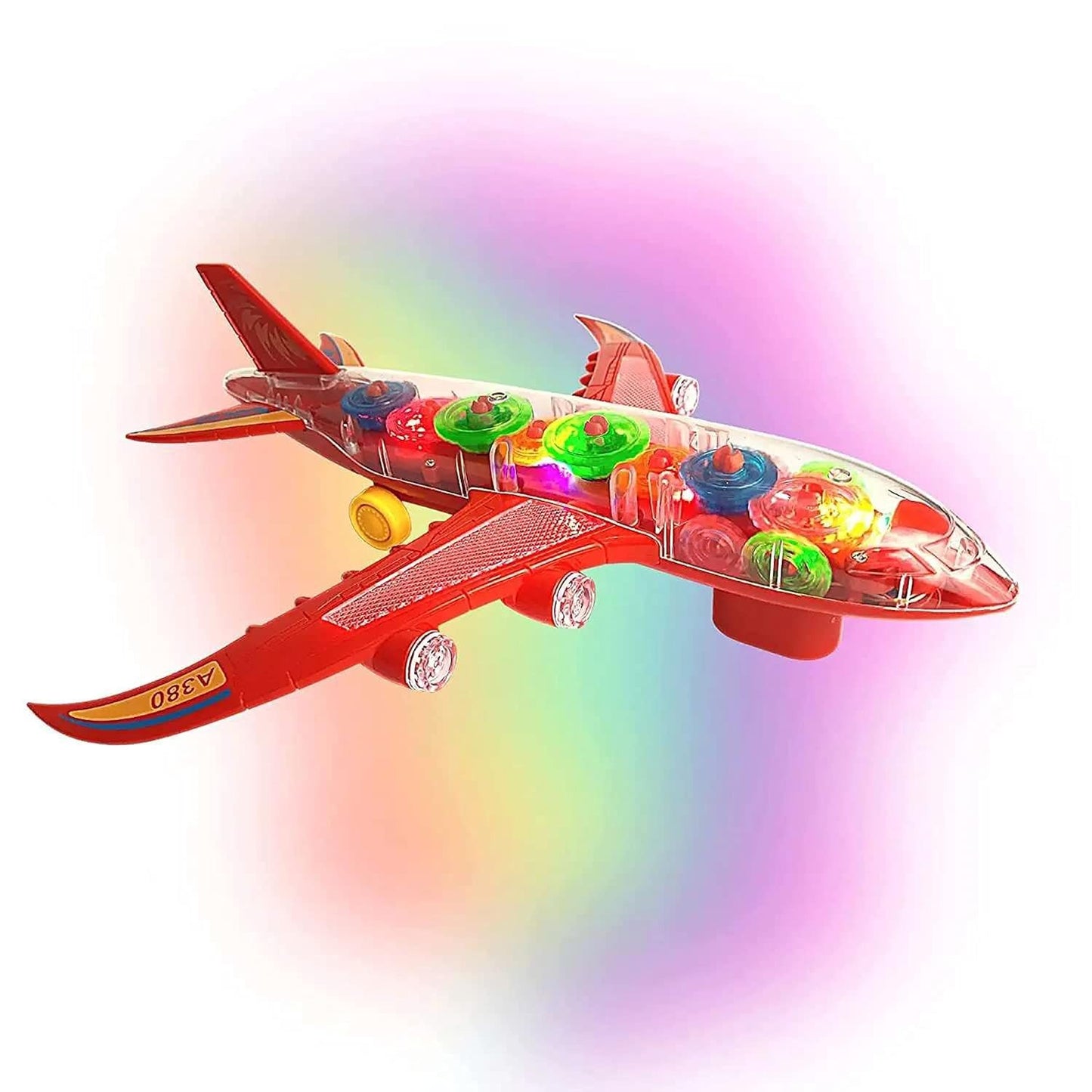 New Trending Transparent Gear Plane Toy – Light Mode, Music, Bump-and-Go Action, 45×46 cm, Battery Operated, for Kids Ages 3 and Up