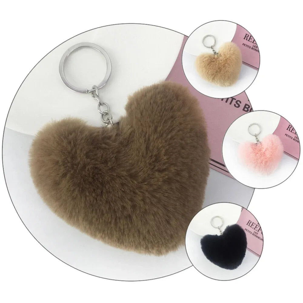 01 PCs Heart Fluffy Fur Ball Pom Pom Keychain – Keychains For Girls - Key-Chain For Bags - Keychain For Pouch - Heart Keychain | Random Color