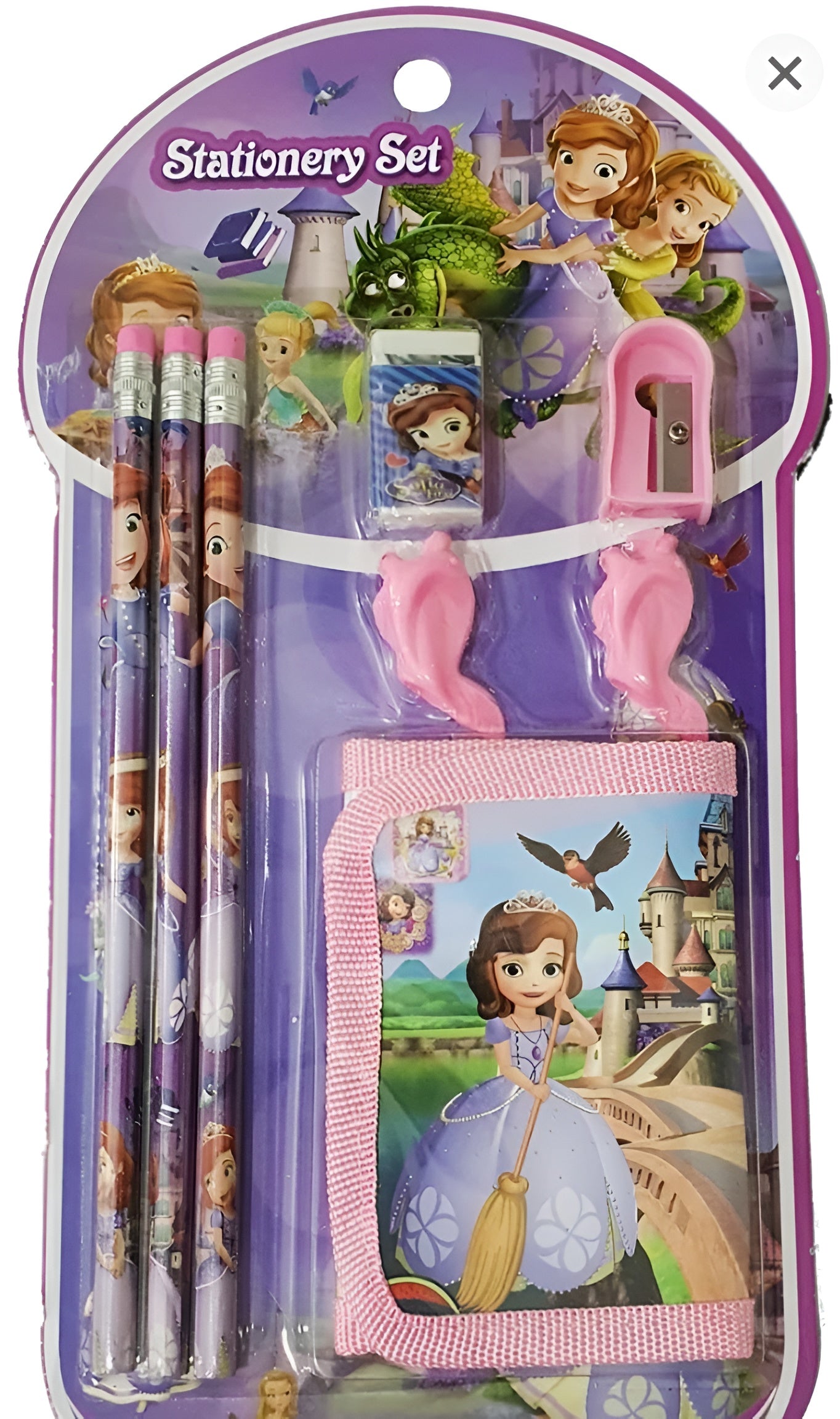 8 Pcs Disney Stationery Gift Set for Kids – Includes Pencils, Eraser, Sharpener, Pencil Caps & Wallet (Random Character)
