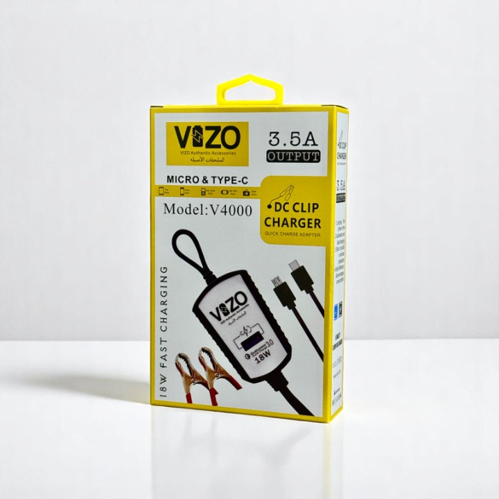 V4000 Dual Cable Clip Charger | Best Quality Type C Charger - 18W Charger - Vizo Charger | DC Clip Charger with Micro & Type-C Cable - 3.5 A