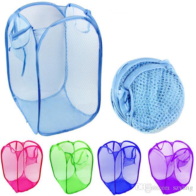 Foldable Laundry Bag Home Cloth Storage Mesh Washing Basket - Random Color