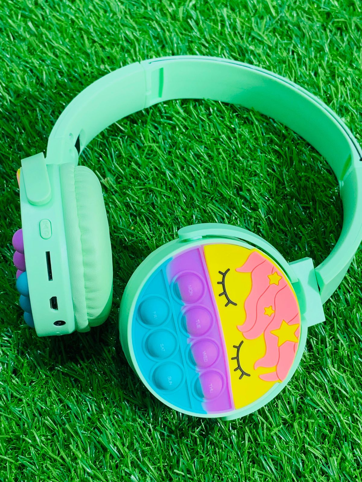 Cute Pop It Wireless Bluetooth Headphones | Foldable Headset With Memory Card Support, Wired & Wireless Modes, Soft Earpads For Kids - With Box (Random Color)