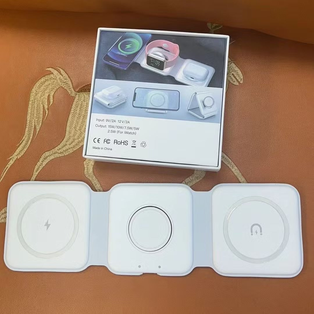 15W 3 in 1 Magnetic Wireless Charger Phone Induction Fast Charging Stand for Phone
