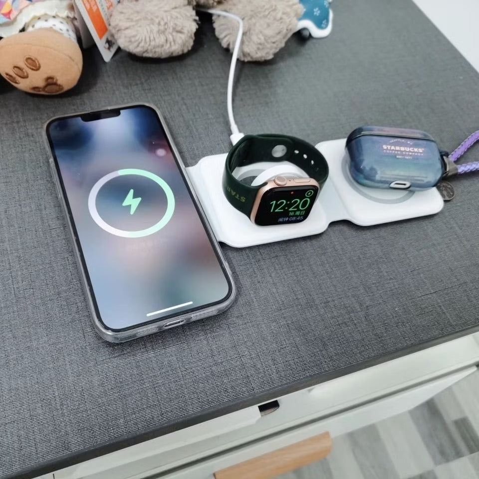 15W 3 in 1 Magnetic Wireless Charger Phone Induction Fast Charging Stand for Phone