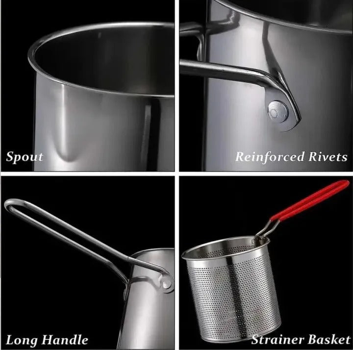 Stainless Steel Deep Fryer Frying Pot With Strainer 12ML Capacity | Basket Deep Fryer Pot for Baking Frying Boiling Home Kitchen