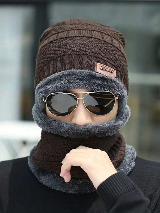 Head &amp; Neck Cap Beanies Combo - woolen winter beanie cap with neck warmer muffler for men and women (Black)