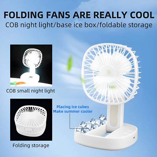 Mini USB Rechargeable Fan Desktop Foldable with Led Light | 3 Speed Adjustable For Household Bedroom For Office Home Cooling (Random colors)