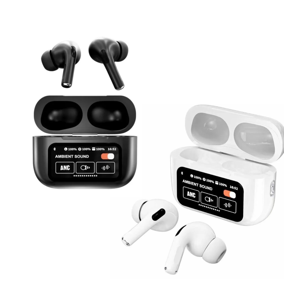 A9 Pro Smart Screen Wireless Earbuds – ANC & ENC Noise Cancelling, Bluetooth 5.4, Touch Control Display Case, Hi-Fi Sound & 36H Playtime ( white colour )