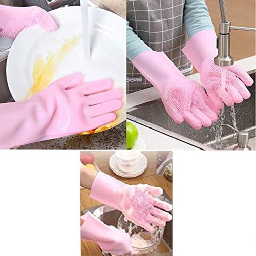 Silicone Washing Full Finger Gloves - For Home (Random Colors)