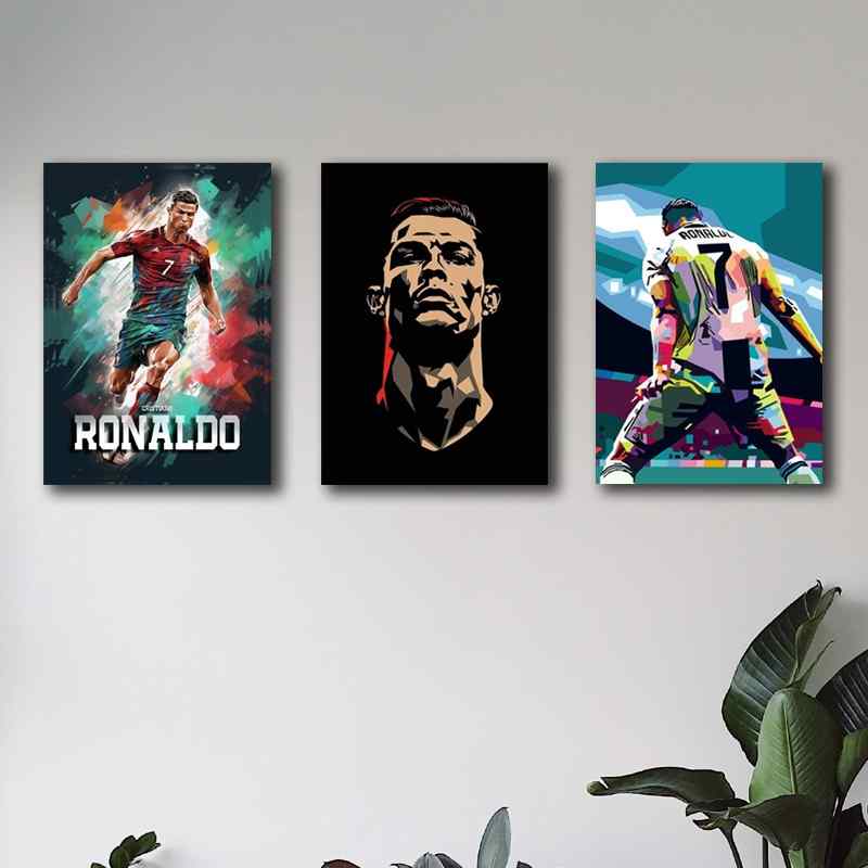 set of 3 Cristiano Ronaldo CR7 Wooden Sticky Photo Frame | Football Wall Art for Home Décor Photo Frame for Wall | Sticky Photo tiles For Room Decor/For Football Fans Gift