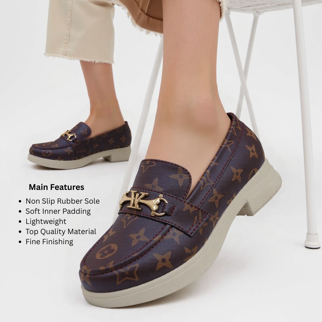 Women’s Brown Loafers with Gold Metallic Buckle (6)