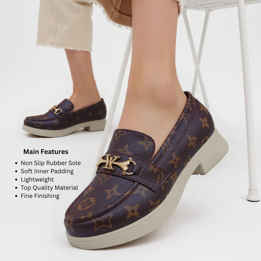 Women’s Brown Loafers with Gold Metallic Buckle (6)