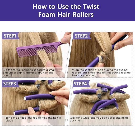 Pack of 10 Hair Rollers Papilotten Hair Rollers, Curls Without Heat Foam Curlers for Women (Random Color)