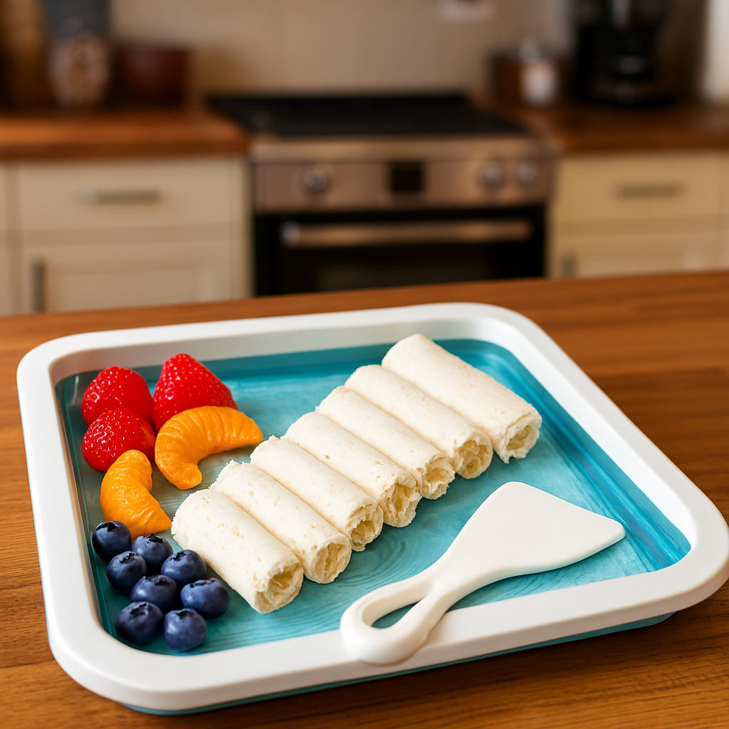 Rolled Ice Cream Maker Pan – DIY Frozen Yogurt & Dessert Plate with Scraper | 9.5 x 7.5 Inch Non-Stick Cooling Plate for Quick Homemade Ice Cream