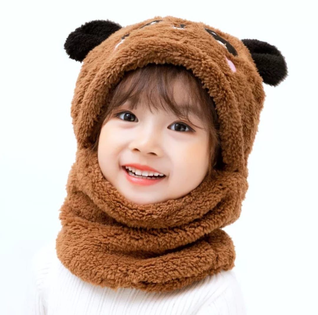 Kids Winter Panda Cap Wool Cap With Neck Warmer Attached.  KIDS WOOL CAP Cartoon Panda Baby(random color)