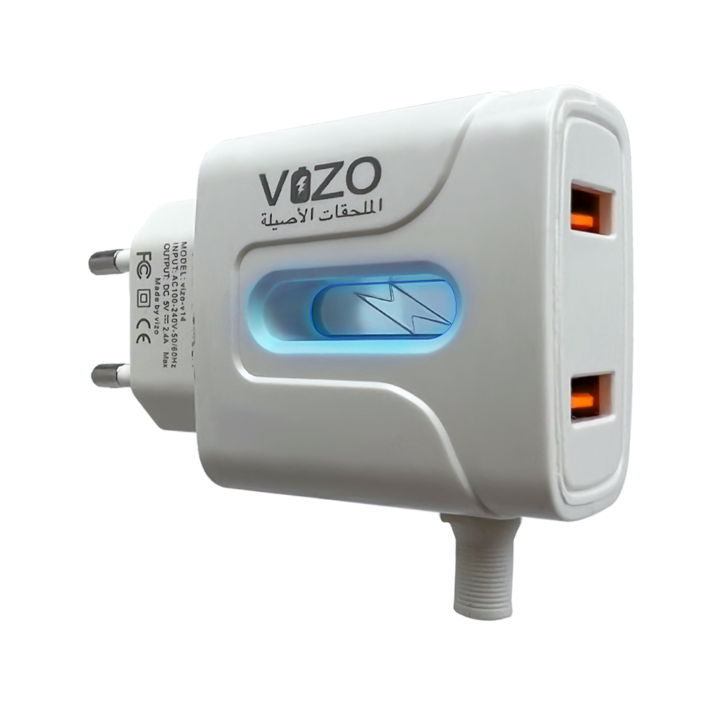 VIZO V14 Fast Charger 2.8A With Copper Connector | Android Mobile Phone Charging Adapter with Usb Data cable