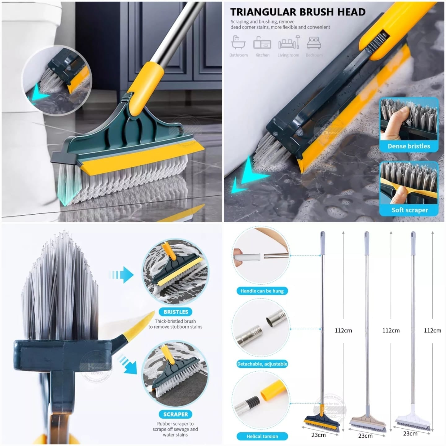 Keep your home spotless with this 2-in-1 floor cleaning brush. Featuring a 120° rotatable head, it easily scrubs bathroom tiles, windows, and floors for effortless cleaning