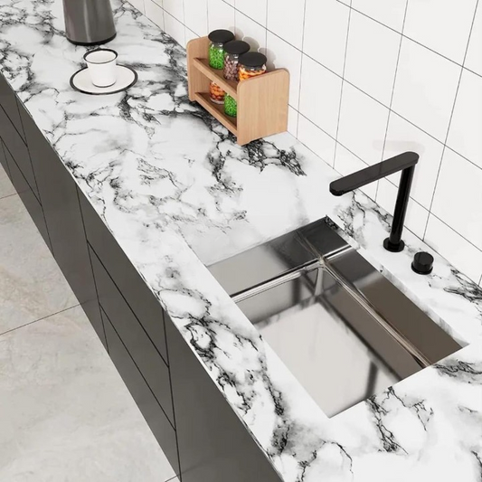 Self Adhesive White Marble Sheet Sticker For Kitchen, Cupboard, Wall – Anti Oil And Heat Resistant Wallpaper - 02 Meter - Pack Of 01